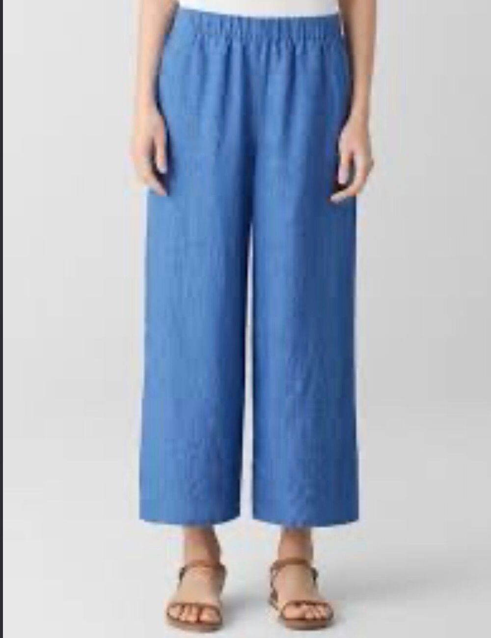 Eileen Fisher Washed Organic Linen Délavé Wide Leg Pants Blue Size S